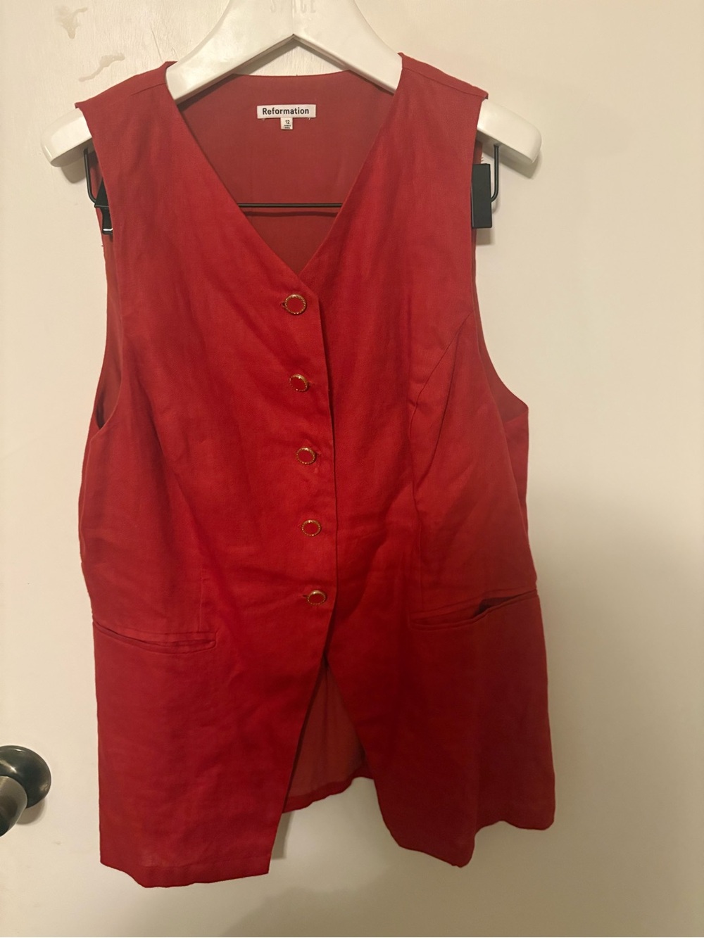 Reformation Crimson Red Sleeveless Button Vest